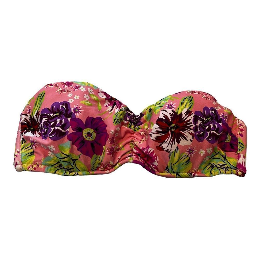 VICTORIAS SECRET | Pink Floral Bikini Swimsuit Top Only | No String Bandeau SZ M